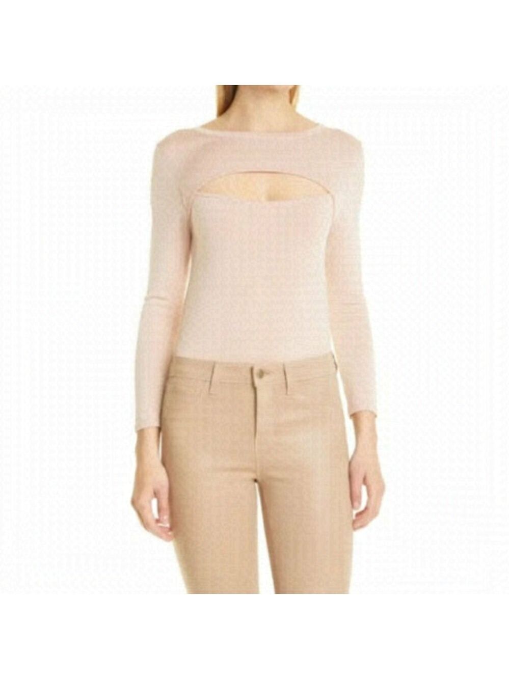 𝅺L'AGENCE Bnwot Womens Front Cut Out "Jocelyn" Sz Small Blush Knit Sweater